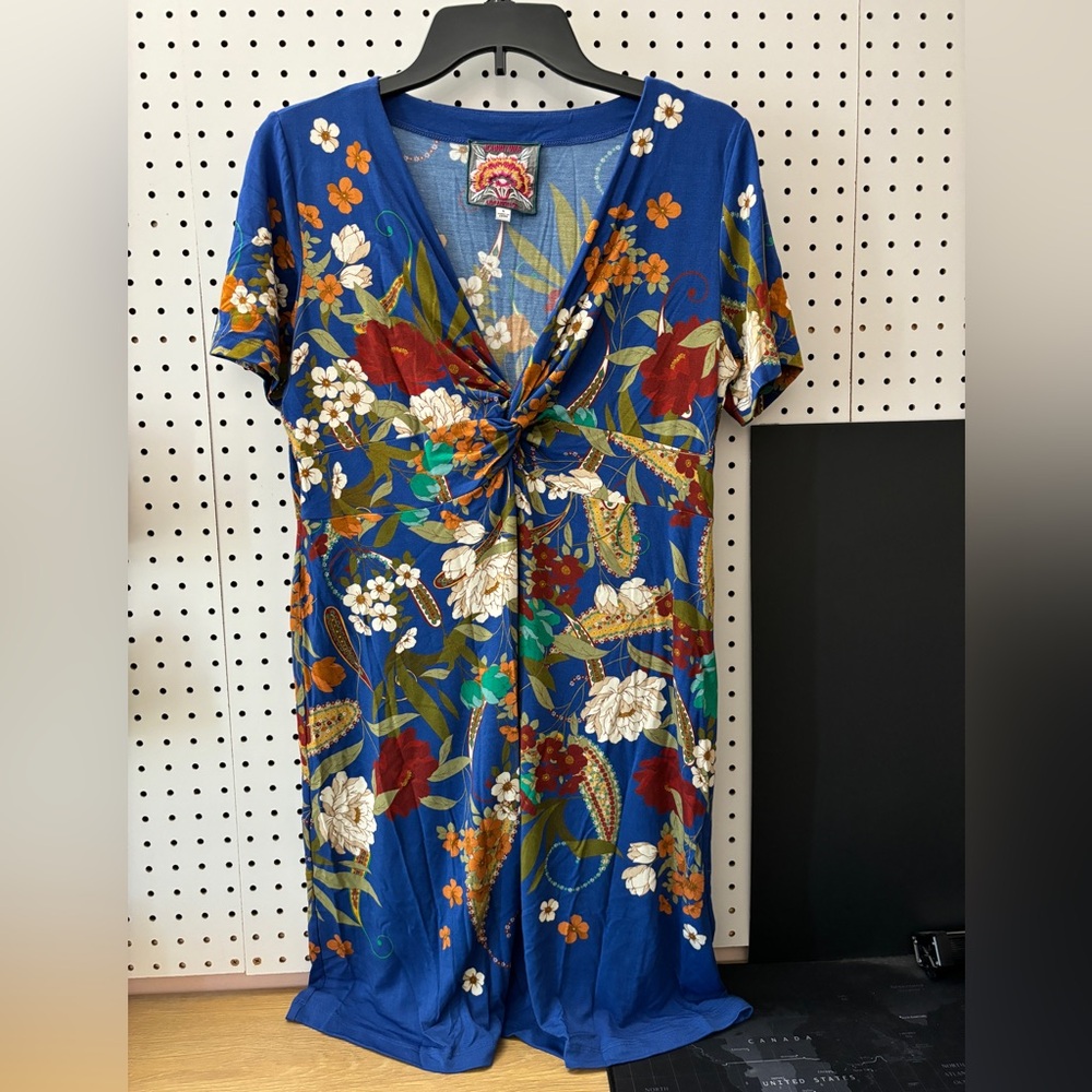 Johnny Was Blue Floral Midi Dress